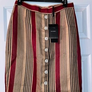 DOLCE & GABBANA NWT Beige, Black & Burgundy Striped Linen Blend Pencil